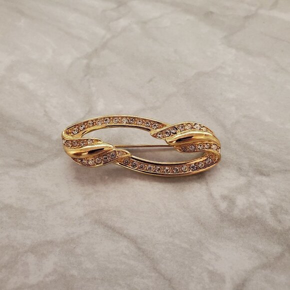 ✨ Vintage Monet Gold Rhinesontes Brooch 1980s 80s ✨ - Picture 1 of 3
